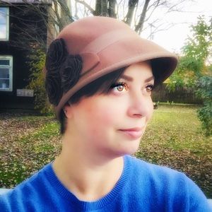 Nine West Wool Felt Rosette Brown Wool Cloche